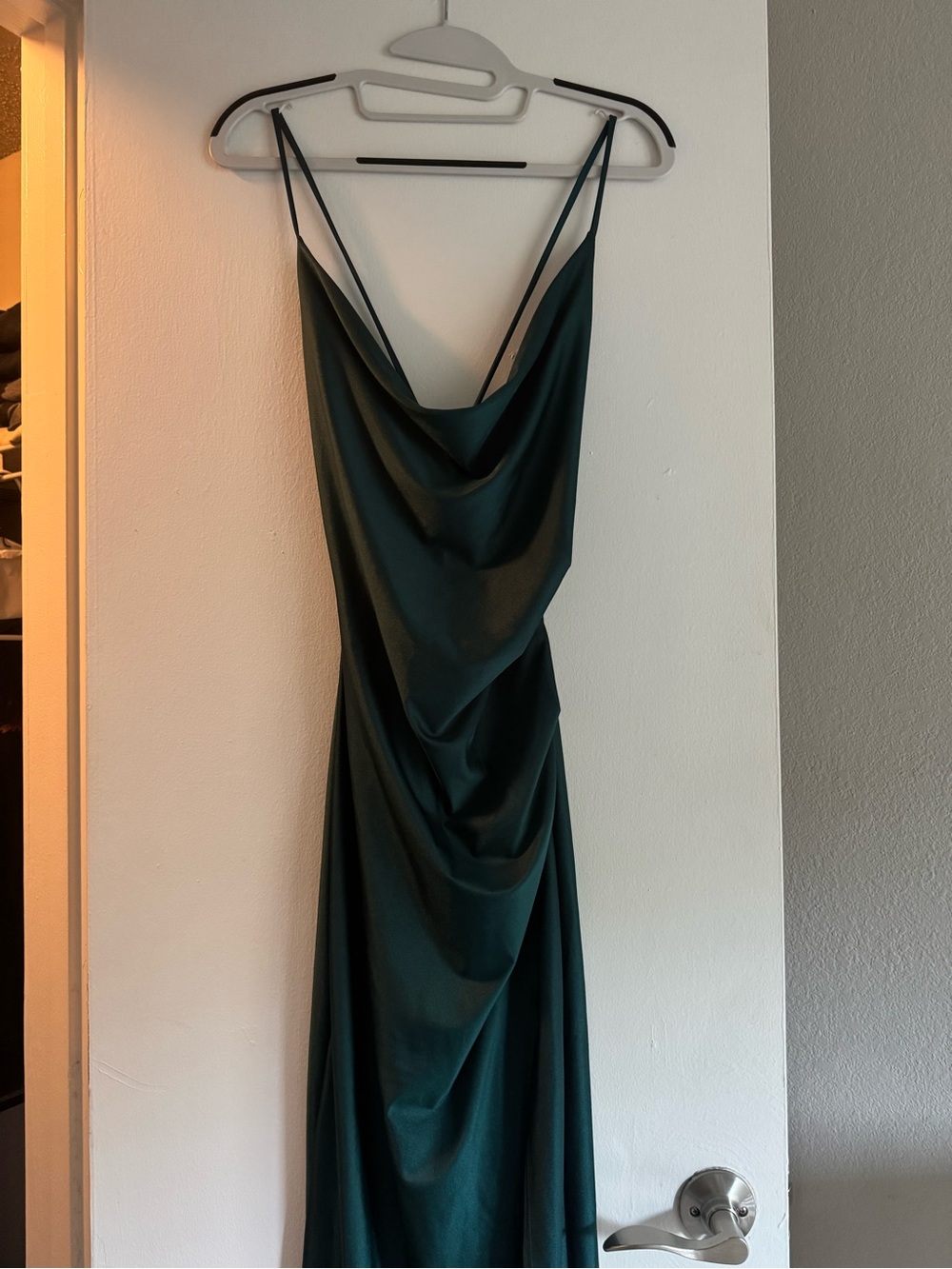 Emerald Green Cowl-Neck Strapless Slip Dress